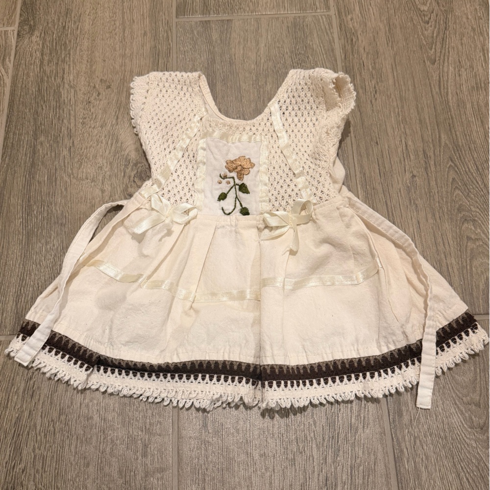 Ivory Crochet Baby Dress with Flower Embroidery